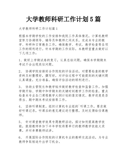 大学教师科研工作计划5篇