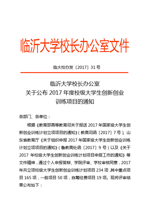 临沂大学校长办公室文件