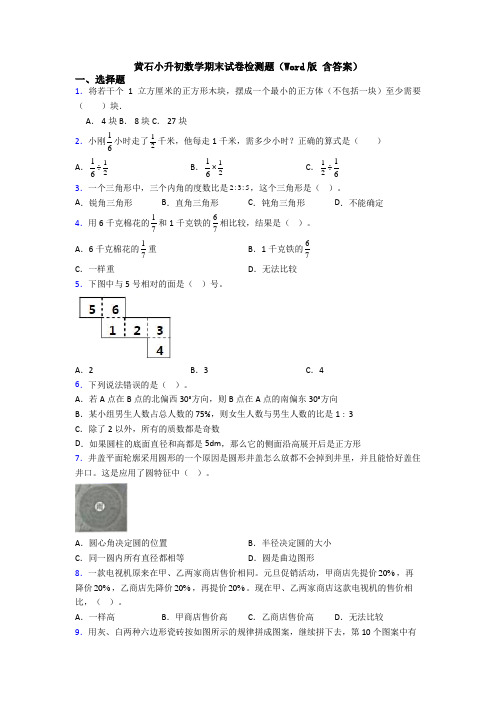 黄石小升初数学期末试卷检测题（Word版 含答案）