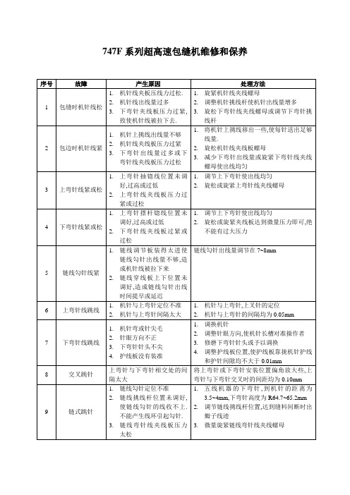 747F系列超高速包缝机维修和保养