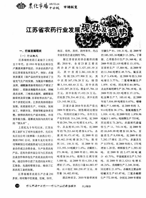 江苏省农药行业发展现状及趋势