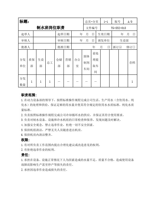 制水班岗位职责