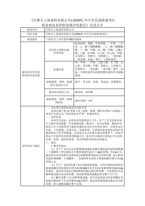 职业病危害控制效果评价报告》信息公开