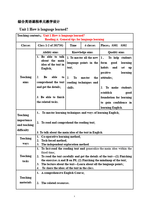 致用英语 book1 Unit 1 Reading A