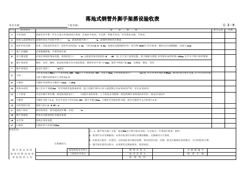 安5-09_落地式钢管外脚手架搭设验收表