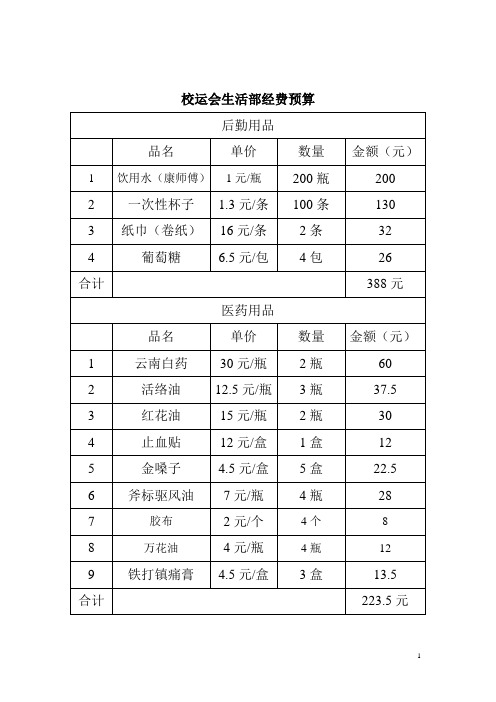 班际篮球赛药品清单