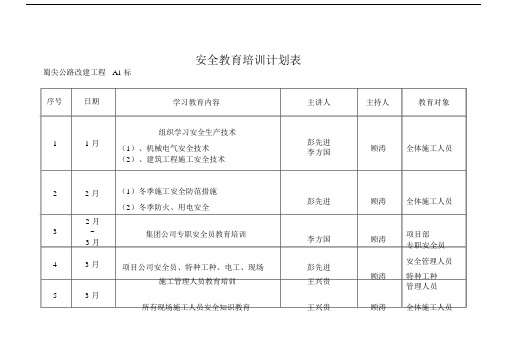 安全学习教育培训计划规划方案表.doc