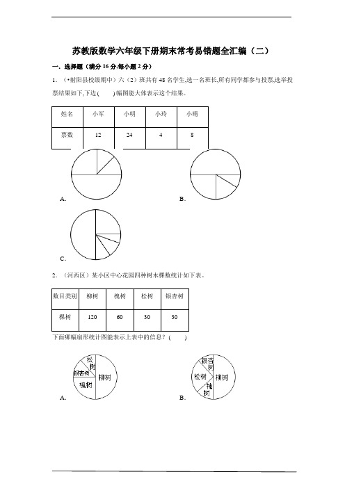 苏教版数学六年级数学下册期末常考易错题全汇编(二)(含答案)