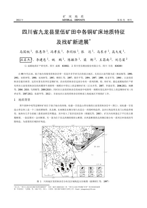 四川省九龙县里伍矿田中各铜矿床地质特征及找矿新进展