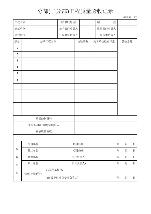 分部(子分部)工程质量验收记录