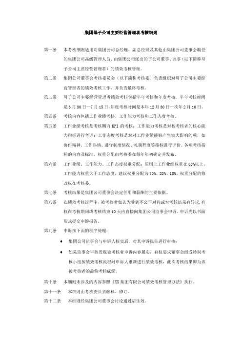 集团母子公司主要经营管理者考核细则