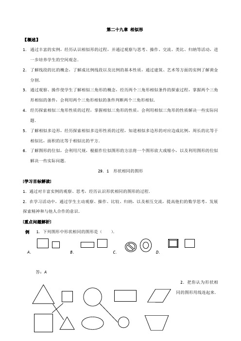 第二十九章相似形教案(冀教版九年级上)教学设计