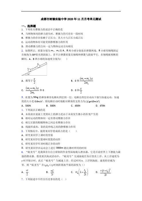 成都市树德实验中学2020年11月月考单元测试