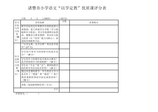 诸暨市小学语文优质课评分表(2014)