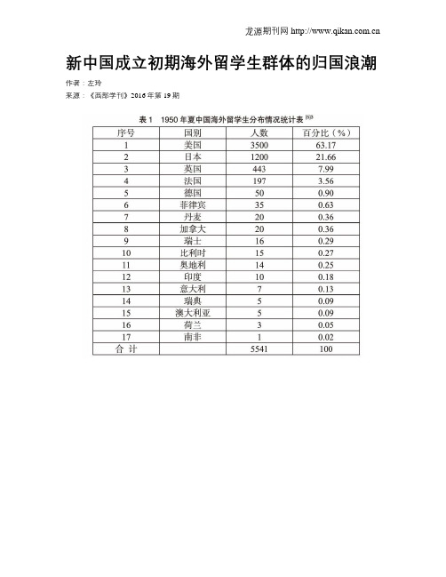 新中国成立初期海外留学生群体的归国浪潮