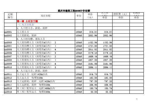 重庆市建筑工程2008计价定额