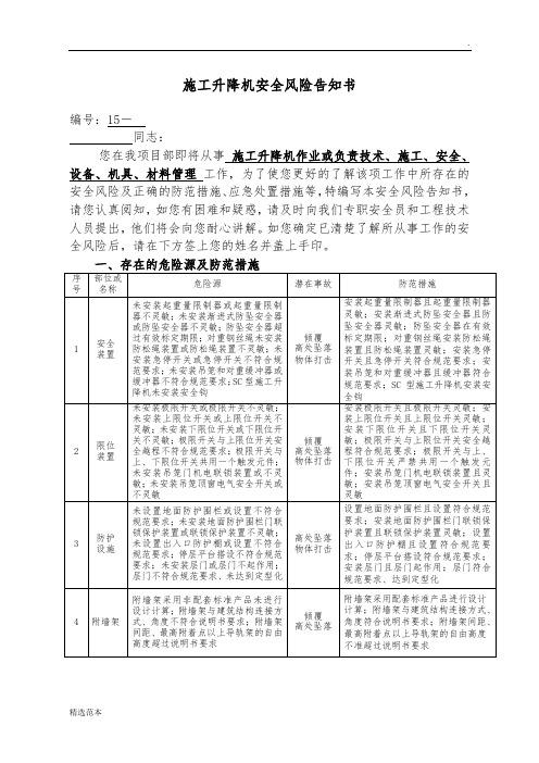 施工升降机安全风险告知书