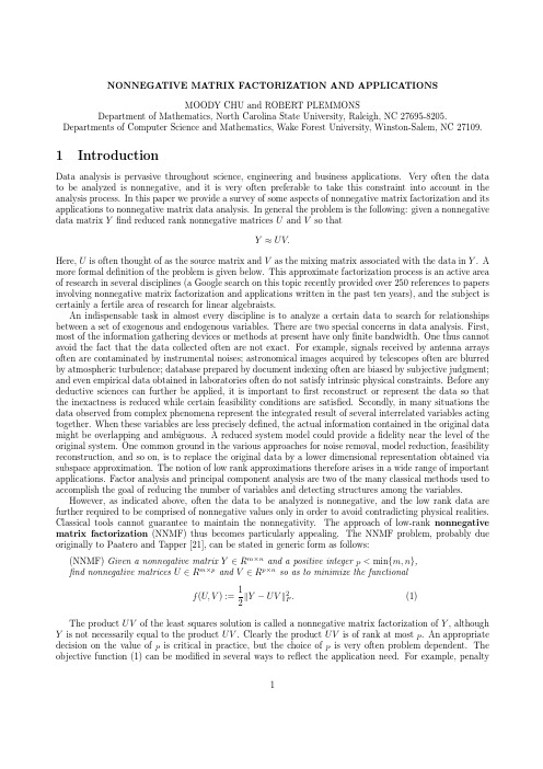 Nonnegative matrix factorization and applications