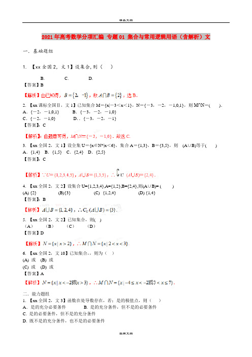 2021年高考数学分项汇编 专题01 集合与常用逻辑用语(含解析)文