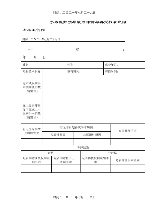 手术医师定期能力评价与再授权表