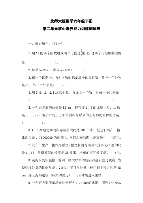 北师大版数学六年级下册第二单元核心素养能力训练测试卷