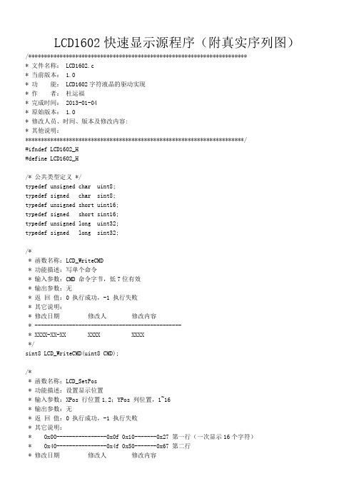 LCD1602快速显示程序(附真实序列图)