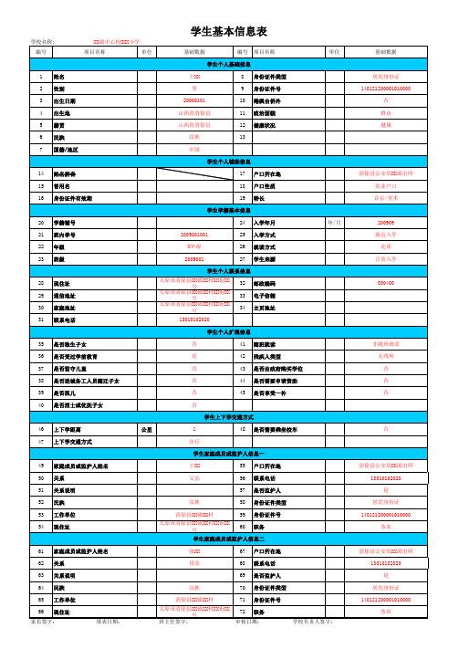 清徐县小学电子学籍A3纸基本信息表(已填样表)