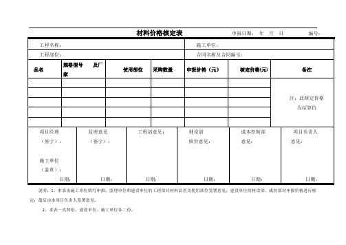 材料价格核定表