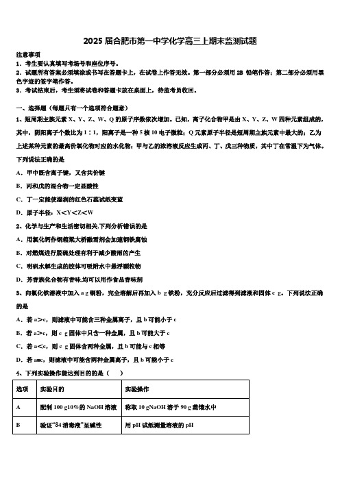 2025届合肥市第一中学化学高三上期末监测试题含解析