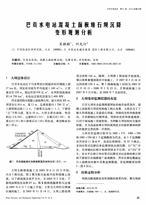 巴贡水电站混凝土面板堆石坝沉降变形观测分析