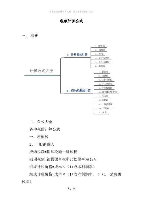 税额计算公式