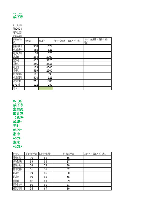 excel2010上机操作题