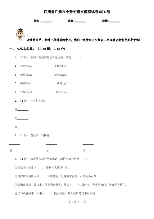 四川省广元市小升初语文模拟试卷(5)A卷