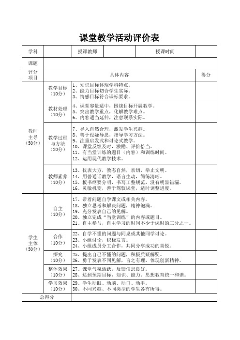 听课评价表