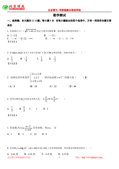 港澳台学生联考数学复习资料：含答案