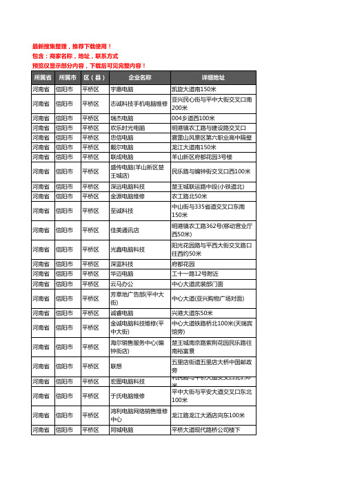 新版河南省信阳市平桥区电脑企业公司商家户名录单联系方式地址大全70家