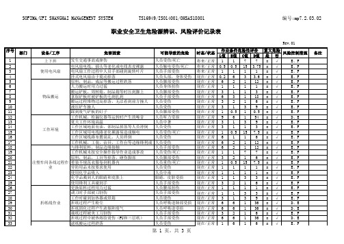 职业安全卫生危险源辨识、风险评价记录表pl