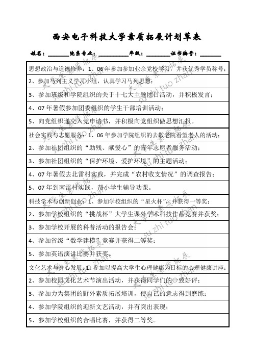 素质拓展证 申请书样板1