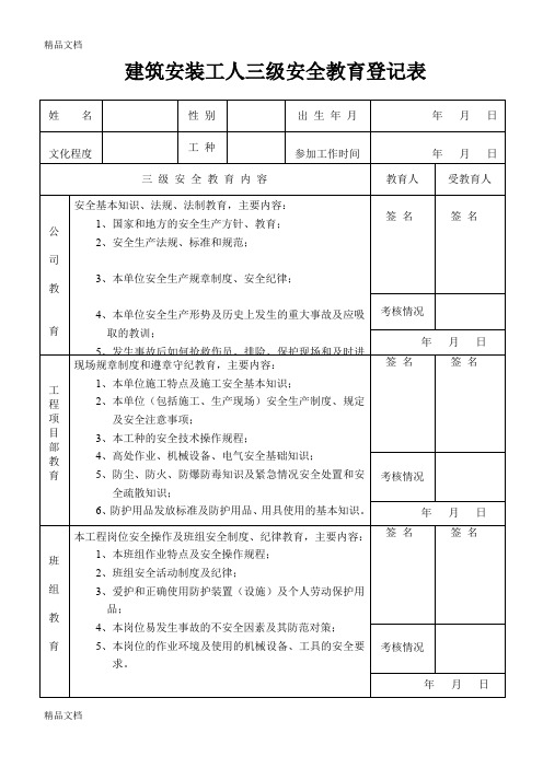 (整理)建筑安装工人三级安全教育登记表(1)