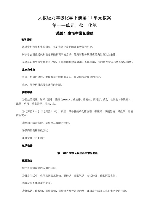 人教版九年级化学下册第11单元教案