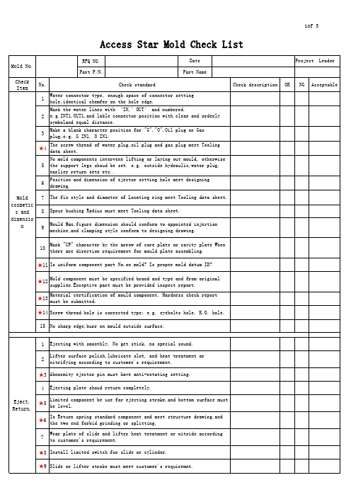 模具验收检查清单