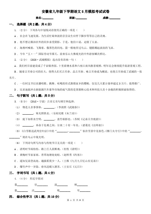 安徽省九年级下学期语文5月模拟考试试卷