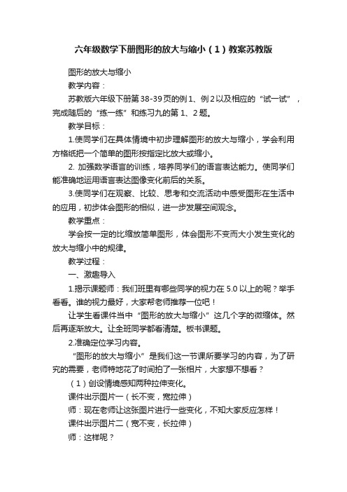 六年级数学下册图形的放大与缩小（1）教案苏教版