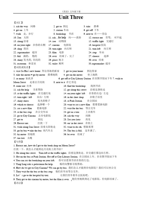 小学英语五年级下Unit3知识要点