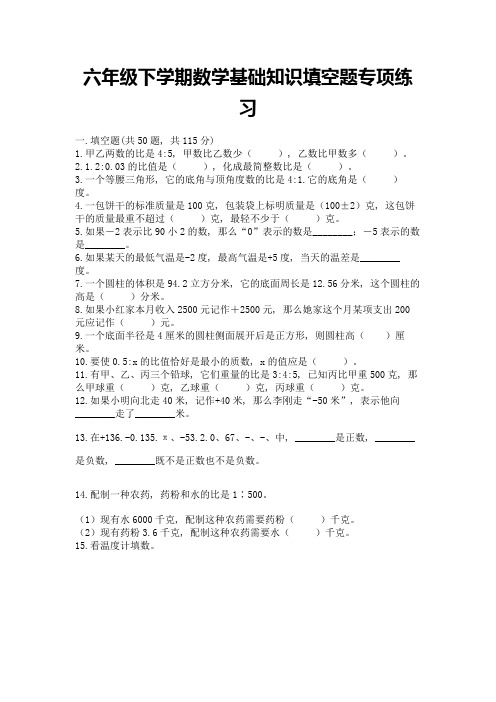 六年级下学期数学基础知识填空题专项练习精品(典优)