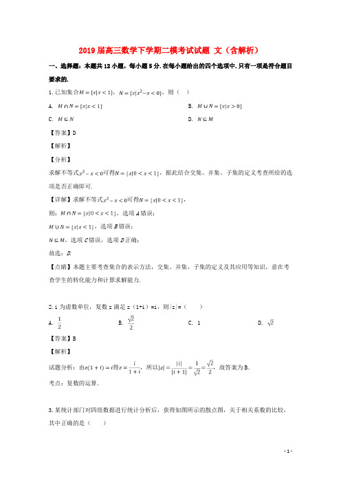 2019届高三数学下学期二模考试试题文(含解析)