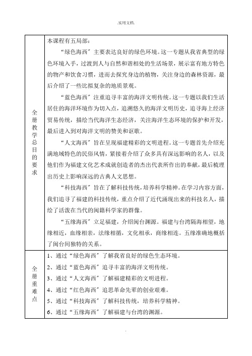 四年级下册 海西家园教学计划