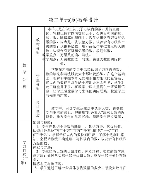 最新苏教版四年级数学下册第二单元(章)单元教学设计