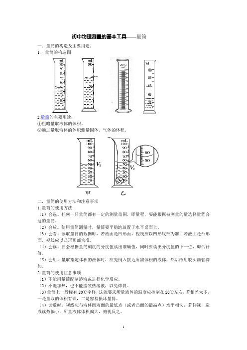 初中物理测量的基本工具——量筒