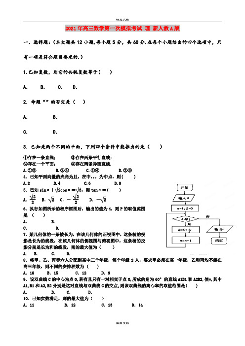 2021年高三数学第一次模拟考试 理 新人教A版